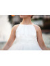 Jewel Neck White Pleated Tulle Tie Back Flower Girl Dress